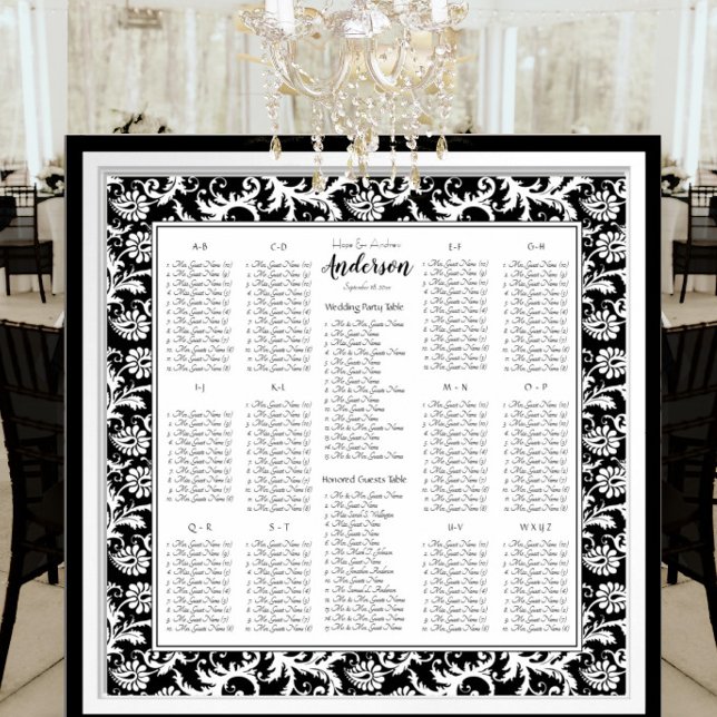 Poster Gráfico de Assentos do Casamento tema damasco Bran (To see frame pricing, please enter your frame and mat options.)