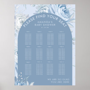 Poster Gráfico de Assentos do Chá de Bebê com Floral Azul