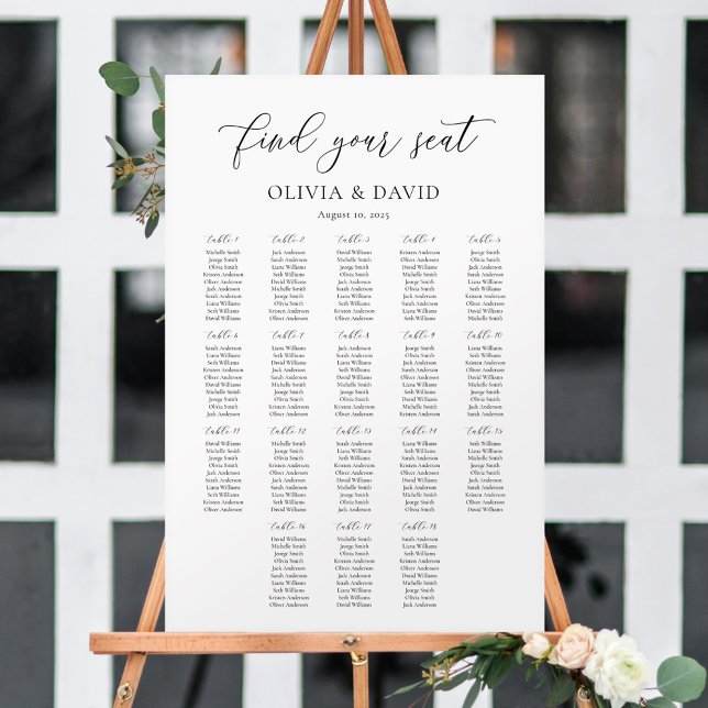 Poster Gráfico de Assentos Elegant Script 18 mesas (Criador carregado)