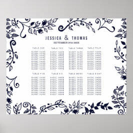 Poster Gráfico de Assentos Florais Azuis e Brancos do Mar