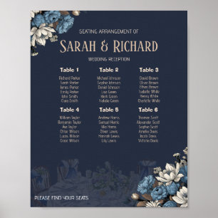 Poster Gráfico de Assentos Florais Azuis Marinhos Elegant