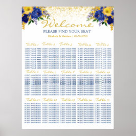 Poster Gráfico de Assentos Florais Azul e Amarelo