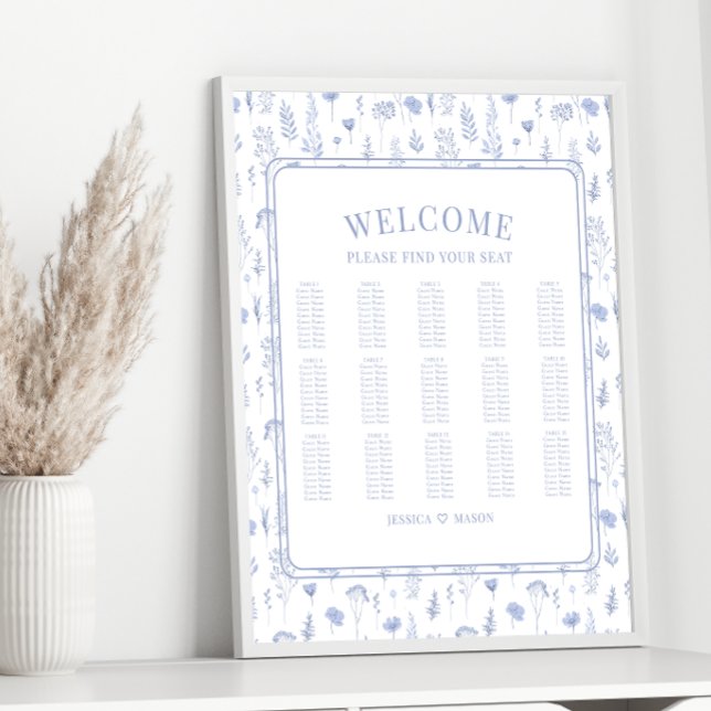 Poster Gráfico de assentos florais azul-romântico (Criador carregado)