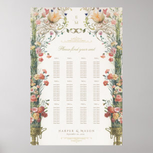 Poster Gráfico de Assentos Florais de Casamento de Jardim