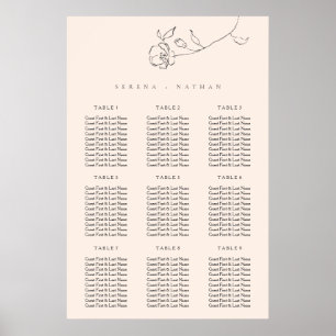 Poster Gráfico de Assentos Florais De Casamento Delicado