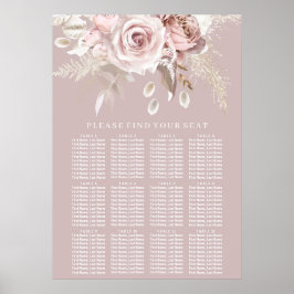 Poster Gráfico de Assentos Florais de Casamentos de Blush