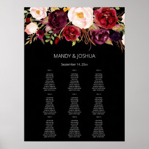 Poster Gráfico de Assentos Florais de Marsala - 9 Preto