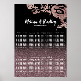 Poster Gráfico de Assentos Florais Dourados com Rosa pret