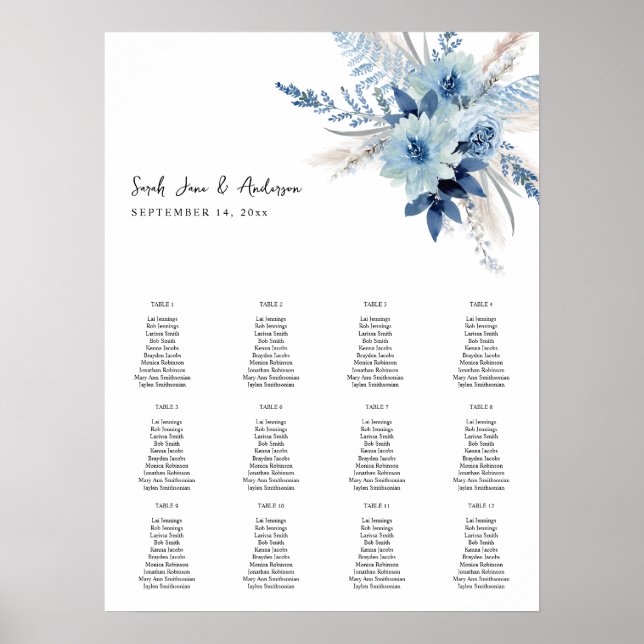 Poster Gráfico de Assentos Florais Dusty Blue Boho -12 (Frente)