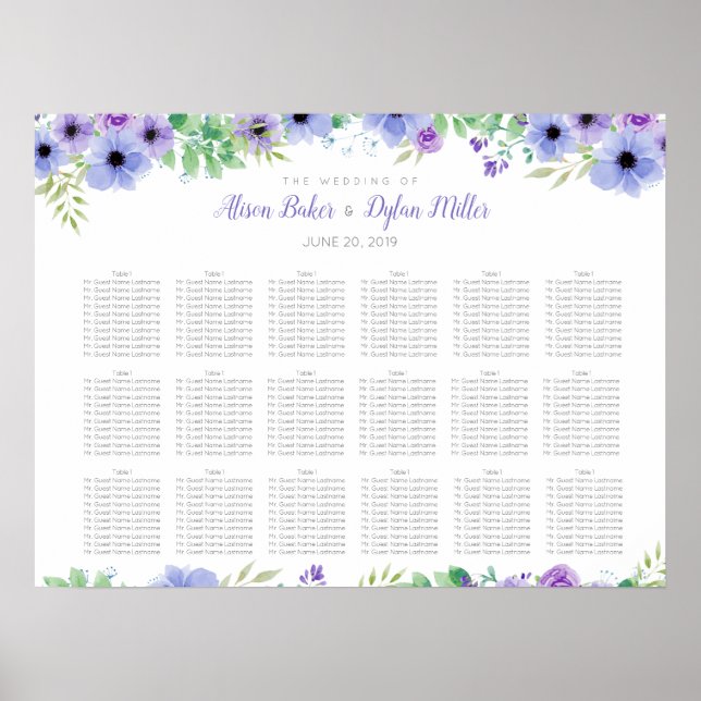 Poster Gráfico de Assentos Florais Românticos de Casament (Frente)