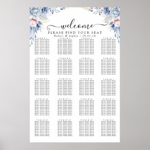 Poster Gráfico de Assentos Floral Azul Empoeirado