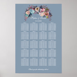 Poster Gráfico de Assentos Floral Azul Empoeirado Rosa 16