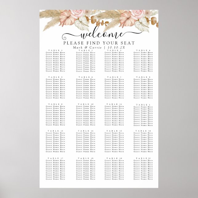 Poster Gráfico de Assentos Floral Boêmio Chic (Frente)