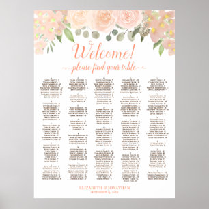 Poster Gráfico de Assentos Floral Boho Coral Pêssego Alfa