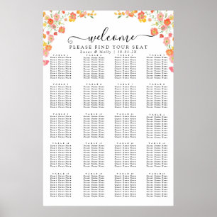 Poster Gráfico de Assentos Floral de Verão Rosa e Laranja