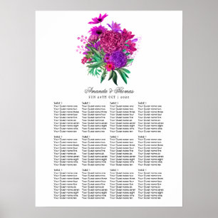 Poster Gráfico de Assentos Floral Rosa Antigo e Roxo