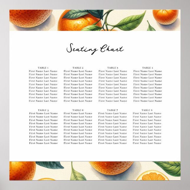 Poster Gráfico de Assentos Folhas de Laranja com Aquarela (Frente)