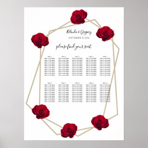 Poster Gráfico de Assentos Geométricos de Rosas vermelh