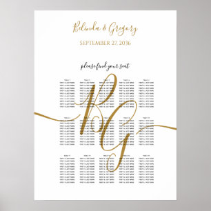 Poster Gráfico de Assentos Iniciais de Casamento de Ouro