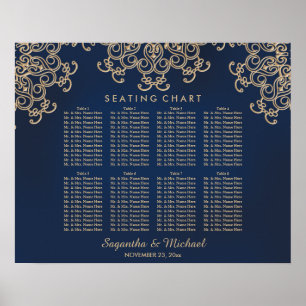 Poster Gráfico de assentos inspirados na Índia, marinho e