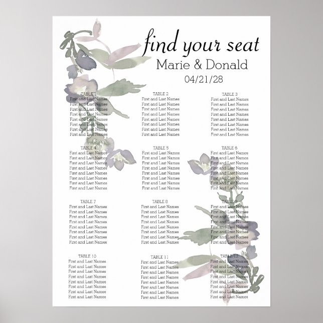 Poster Gráfico de Assentos Lavanda com Flores Silvestres  (Frente)