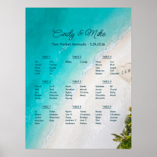 Poster Gráfico de Assentos Monograma de Casamento na Prai