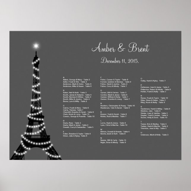 Póster Gráfico de Assentos Noturnos em Paris (Frente)