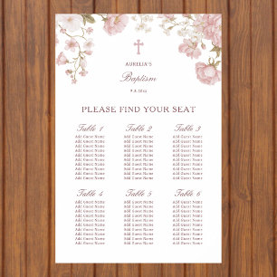Poster Gráfico de Assentos para Batismo de Flores Rosadas