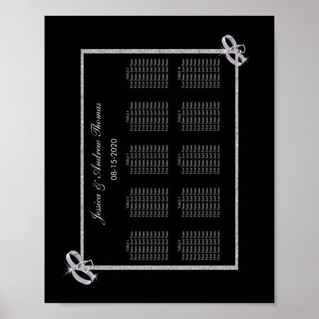 Poster Gráfico de Assentos para Casamento de Diamante Clá (Frente)