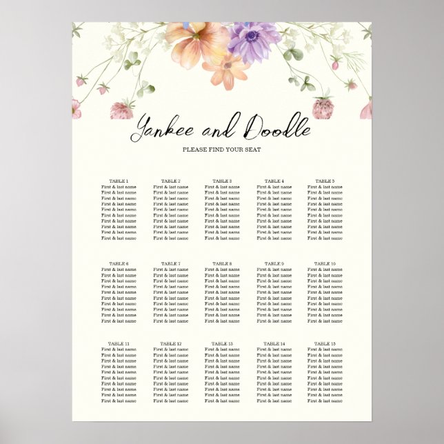 Poster Gráfico de Assentos para Casamento de Primavera co (Frente)
