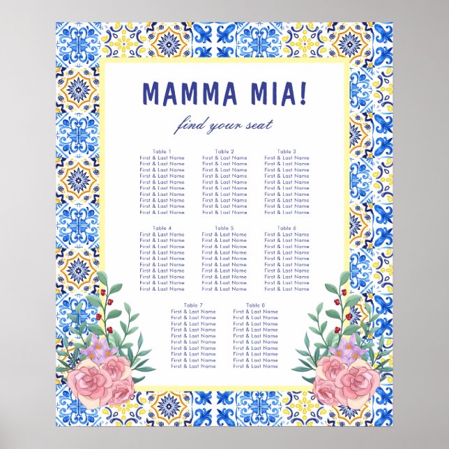 Poster Gráfico de Assentos para Chá de Bebê com Azulejo A (Frente)