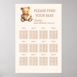 Poster Gráfico de Assentos para Chá de Bebê do Ursinho de