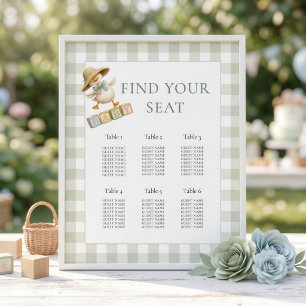 Poster Gráfico de Assentos para Chá de Bebê Gingham Sage