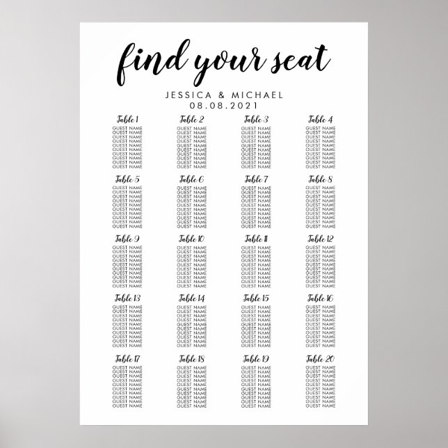 Poster Gráfico de Assentos para Convidados de Casamento c (Frente)