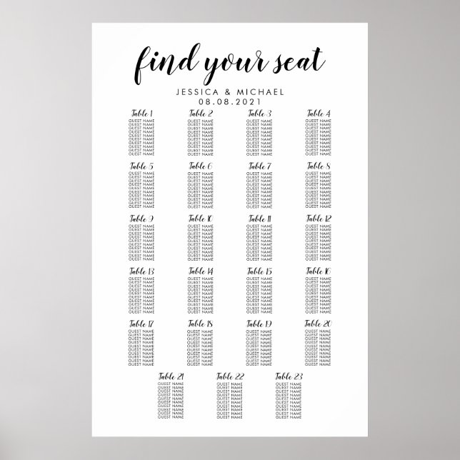 Poster Gráfico de Assentos para Convidados de Casamento c (Frente)