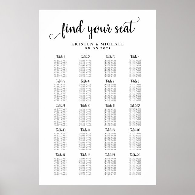 Poster Gráfico de Assentos para Convidados de Casamento c (Frente)