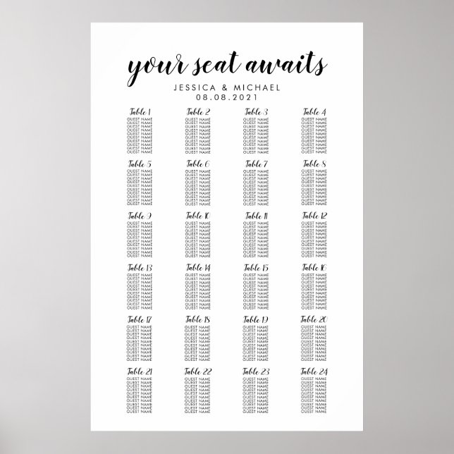 Poster Gráfico de Assentos para Convidados de Casamento c (Frente)