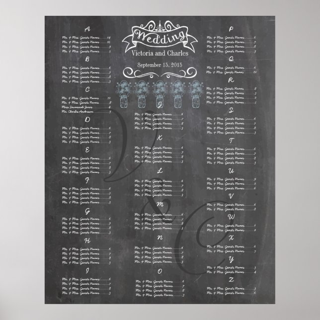 Poster Gráfico de Assentos para Convidados de Casamento e (Frente)