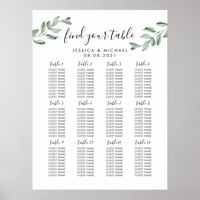 Poster Gráfico de Assentos para Convidados de Casamento G (Frente)