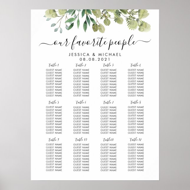Poster Gráfico de Assentos para Convidados de Casamento G (Frente)