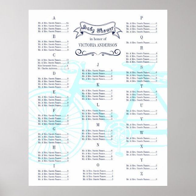 Poster Gráfico de Assentos para Convidados de Chá de Bebê (Frente)