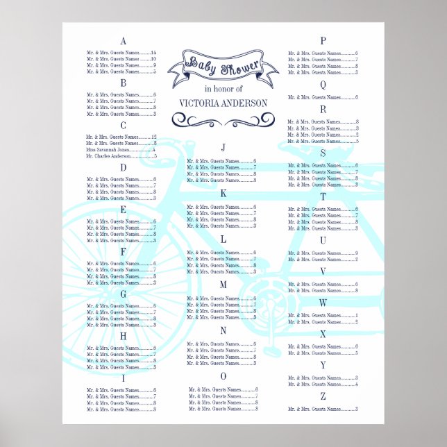 Poster Gráfico de Assentos para Convidados de Chá de Bebê (Frente)