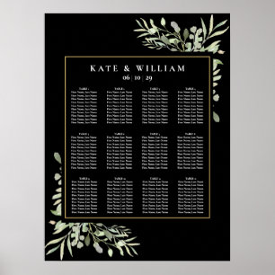 Poster Gráfico de Assentos Preto Dourado com Vegetação de