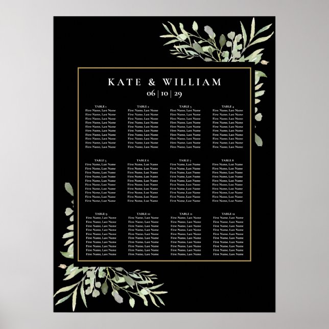 Poster Gráfico de Assentos Preto Dourado com Vegetação de (Frente)
