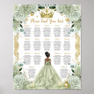 Poster Gráfico de Assentos Princesa Floral Verde Salvia e