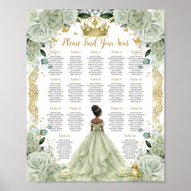 Poster Gráfico de Assentos Princesa Floral Verde Salvia e (Frente)