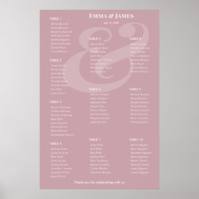 Poster Gráfico de Assentos REVERSE Mauve Ampersand Weddin (Frente)