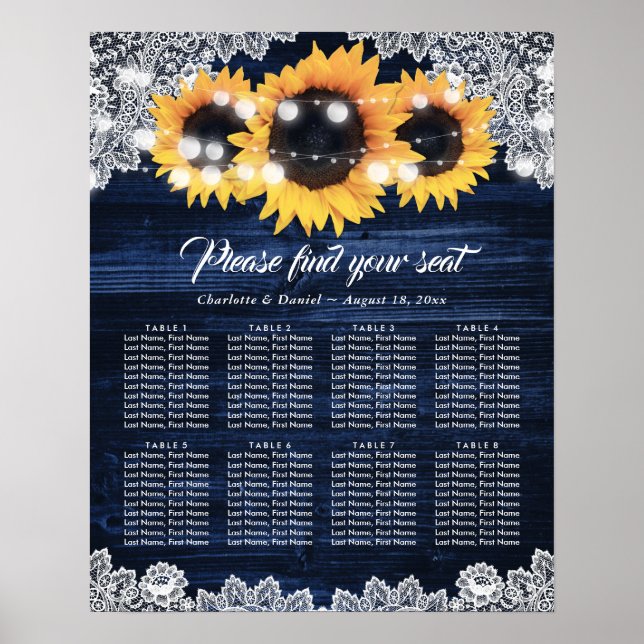 Poster Gráfico de Assentos Rustico Girassol Azul Marinho  (Frente)