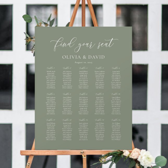 Poster Gráfico de Assentos Sage Green Elegant 15 mesas (Criador carregado)