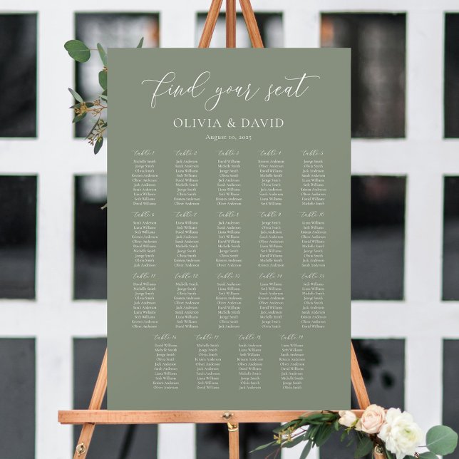 Poster Gráfico de Assentos Sage Green Elegante 19 mesas (Criador carregado)
